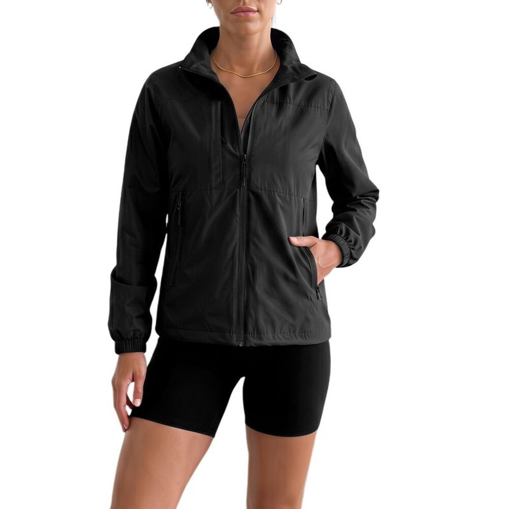 Women Hiking Running Lightweight Stand Up Collar Rain Jacket Black